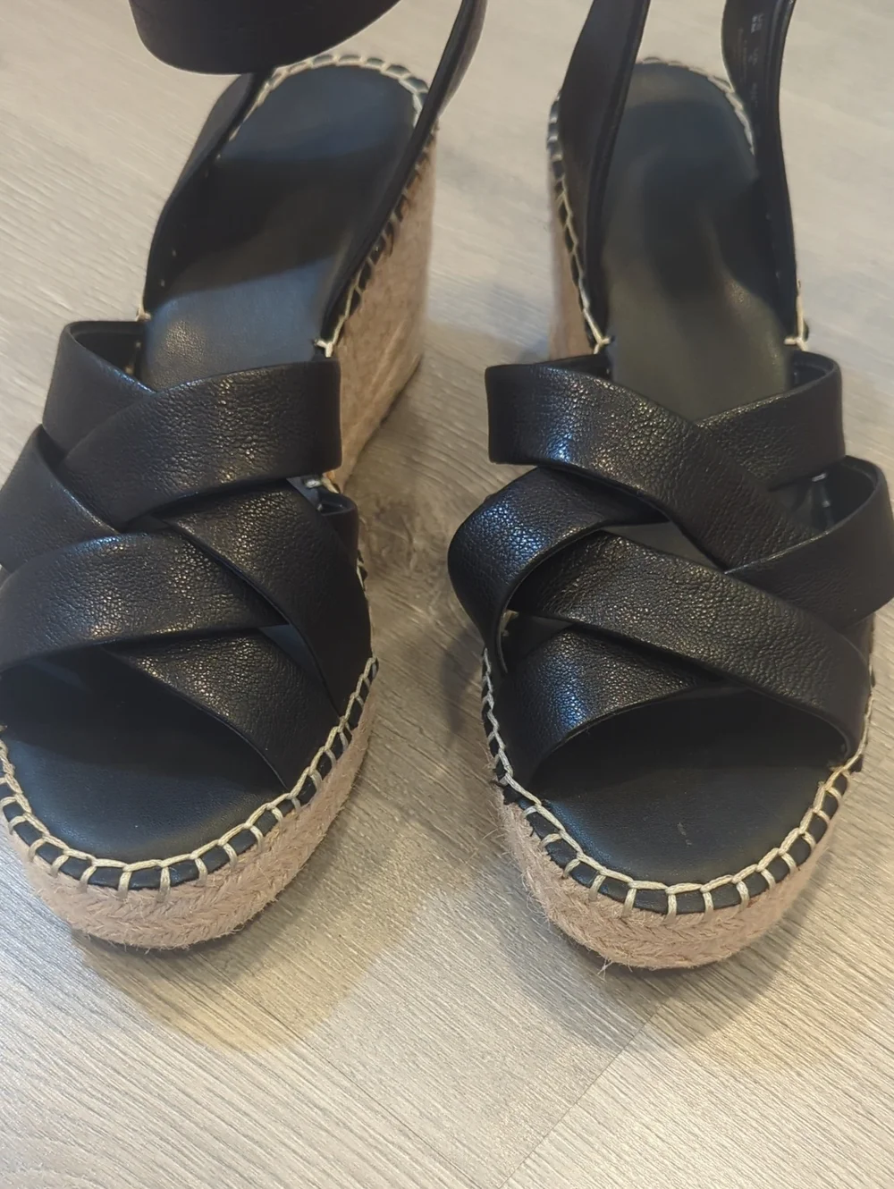 Franco Sarto Black Ankle-Strap Espadrille Wedge Sandals - Women - Picture 3 of 7
